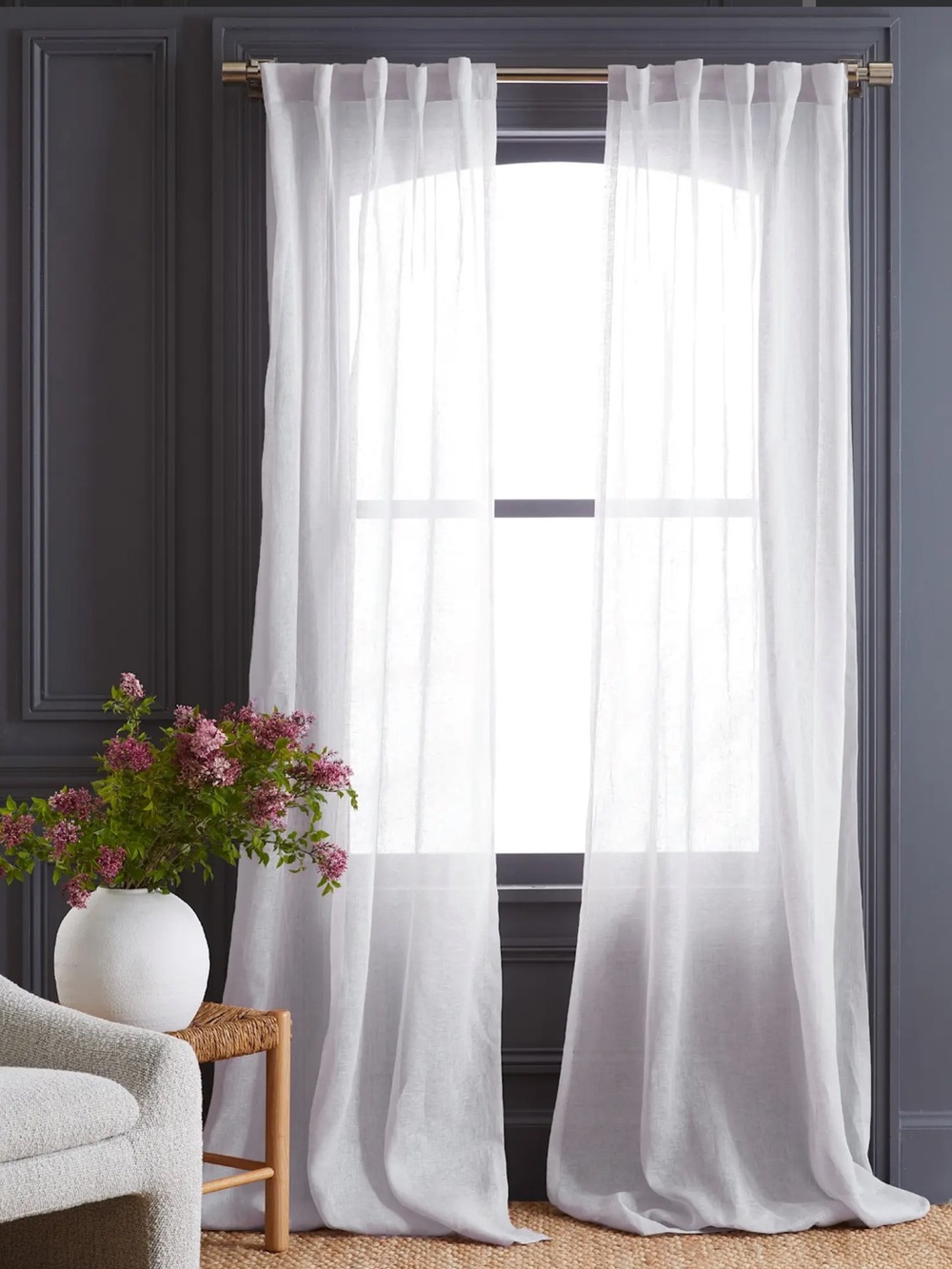NWT QUINCE Set Of 4 48x96 European Linen Sheer Curtains White 9811